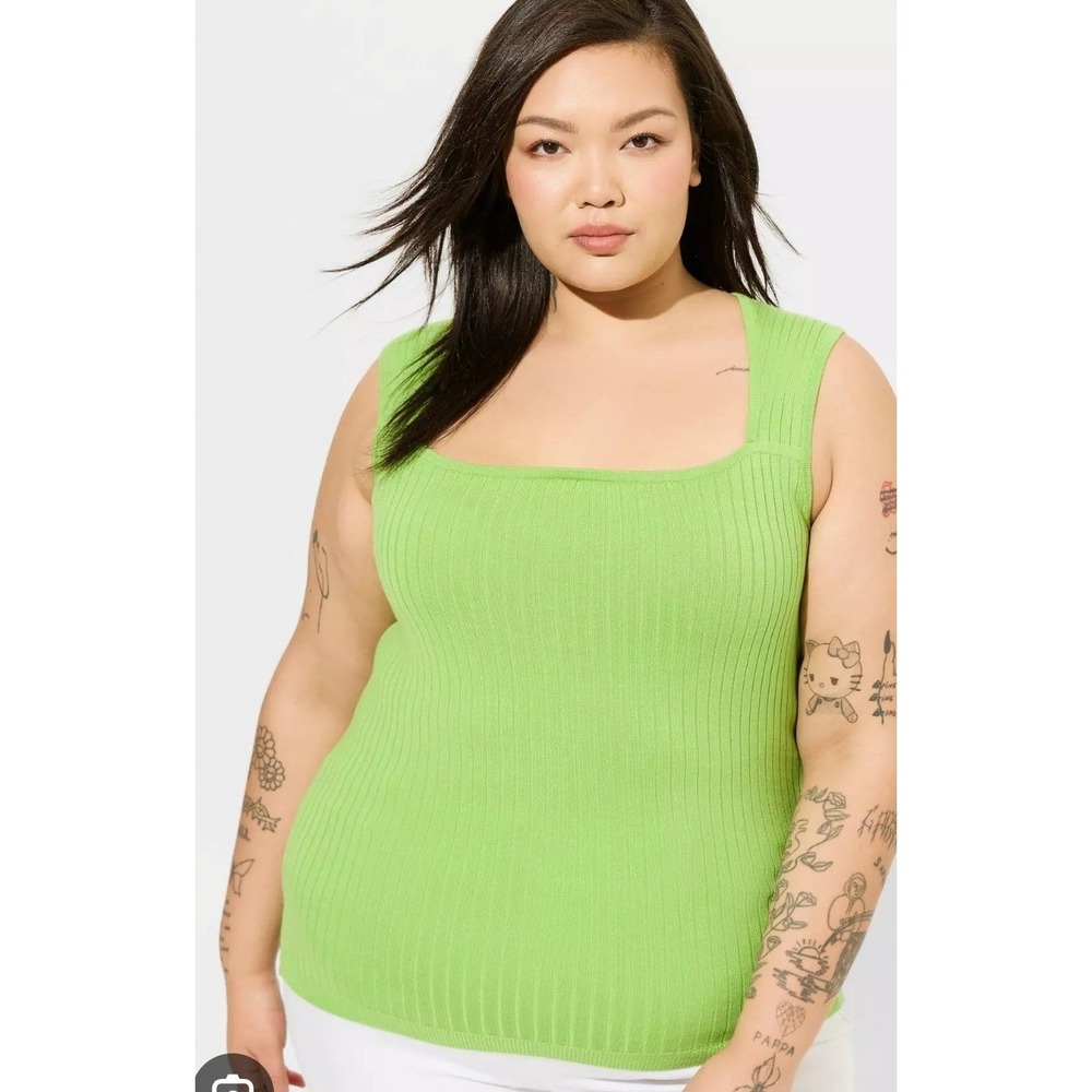Torrid Ribbed Sweater Tank Womens 4 Green New Square Neck Sleeveless Knit Top‎